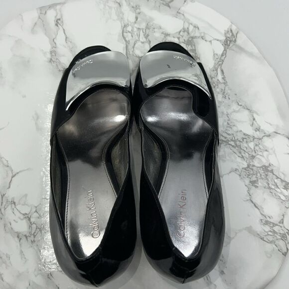 CALVIN KLEIN “Maeve” Black Patent Peep Toe Pump-7M - Picture 5 of 8